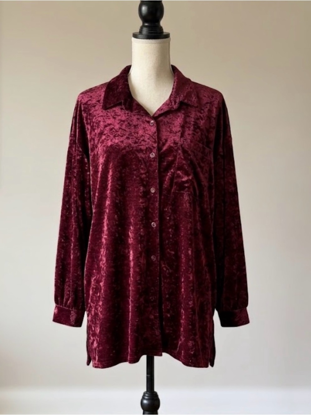 Roaman's Vintage Crushed Velvet Button Down Shirt Top Goth Vampy 90s 3X 4X READ